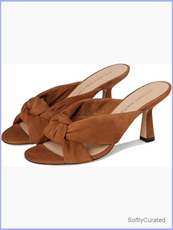 Shoes - Leather Slide Sandals with Stiletto Heel, Slingback Strap, Slip-On